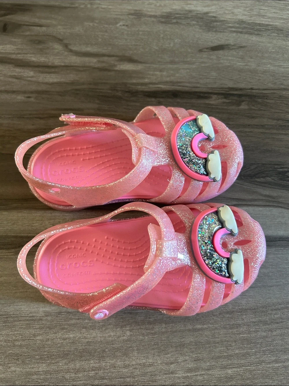 CROCS Pink Glitter Kids' Sandals with Rainbow Charm